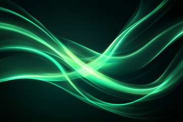 Abstract green neon lines pattern drawn by light on a dark background for an innovative programs . Pattern.