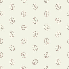 Coffee bean outlines seamless vector pattern brown lineart on cream white, scrapbooking, wallpaper