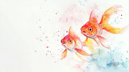 Playful goldfish swimming in vibrant watercolor with soft background