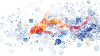 vibrant goldfish swims gracefully through splash of blue bubbles
