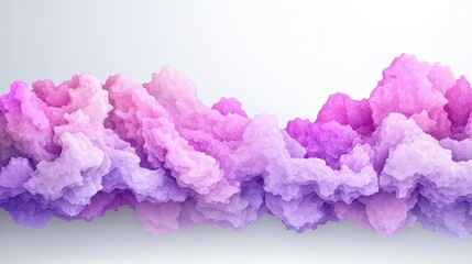 Fototapeta premium Abstract 3D render of a fluffy purple and pink cloud formation floating horizontally against a clean white background.