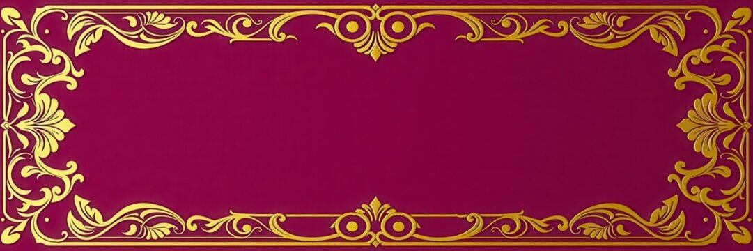 Elegant purple card with intricate vintage pattern and luxurious golden label, ornate, label