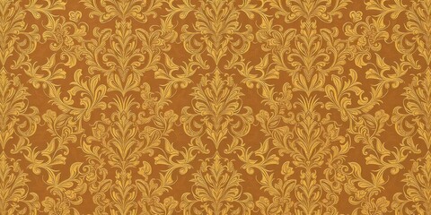 Fototapeta premium Elegant vintage damask wallpaper in golden hues with intricate floral motifs, Victorian, floral, background