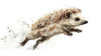 Naklejka premium Dynamic watercolor hedgehog in motion, showcasing its lively spirit