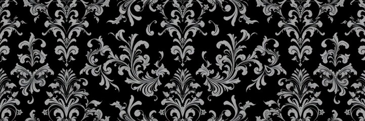 Intricate black and white gothic damask wallpaper design, Seamless, ornate, flourish