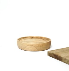 Small wooden plate is facing up. suitable for putting food products, bottles, and more. isolated on white background.