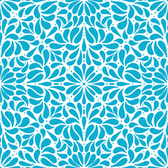 Seamless vector pattern with intricate mandala, green on white, textile, scrapbook, packaging