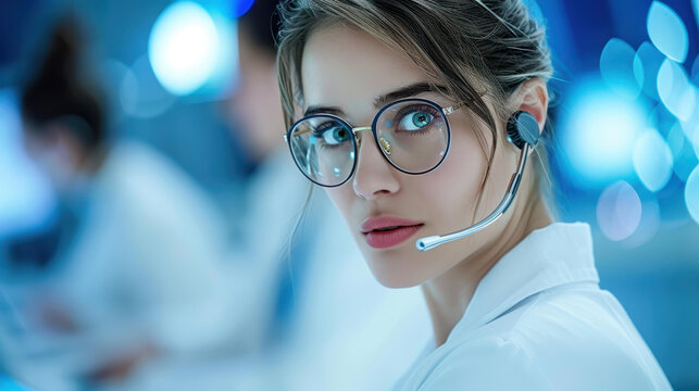 A female manager guides her employee in a call center with clarity and confidence, fostering a supportive work environment.