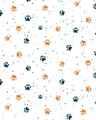 Simple Seamless Pattern with Dog Paw Tracks, EPS 10, Yellow, Blue, Animal, Footprints Background, Vector