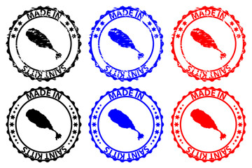 Made in Saint Kitts - rubber stamp - vector, Saint Christopher Island map pattern - black, blue and red