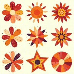Fototapeta premium Vibrant Autumn Floral Design with Colorful Flowers and Stars
