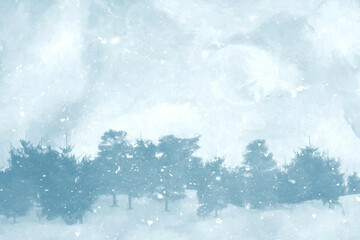 Watercolour Forest Winter Landscape Scenery