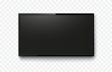 Screen or photo frame isolated on transparent background. Black flat led computer monitor, tablet display. Vector blank lcd, plasma TV mockup