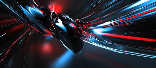 Dynamic abstract motion with blue and red light trails, sleek black accents