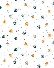Simple Pattern with Dog Paw Tracks, Yellow, Blue, Animal, Footprints Background