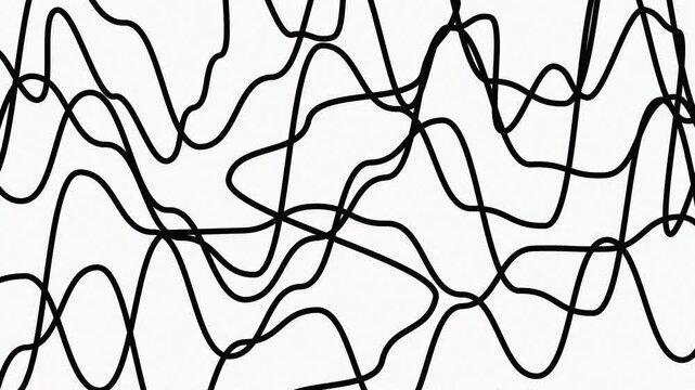 Abstract background. Abstract lines. Animated background. Black and white chaotic threads.