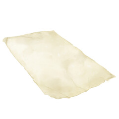 A sheet of old parchment paper with torn and wrinkled edges. Watercolor digital illustration. A manuscript sheet yellowed with age isolated on a white background. Manuscript