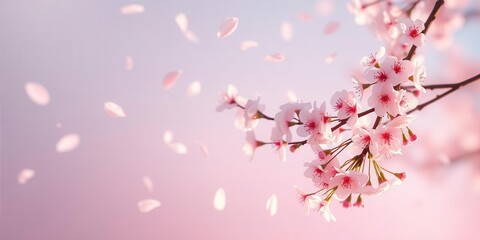 Obraz premium Soft pink sakura petals falling gently in the background, creating a dreamy atmosphere, falling, bloom