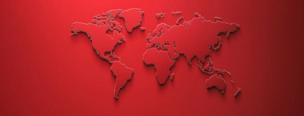 World map illustration on a red background. Horizontal banner