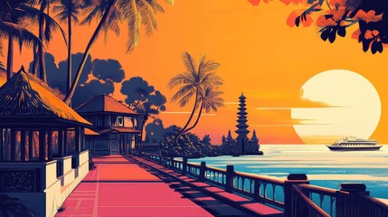 Obraz premium Illustration Of A Travel Poster For A Trip To Bali Island, Generative AI