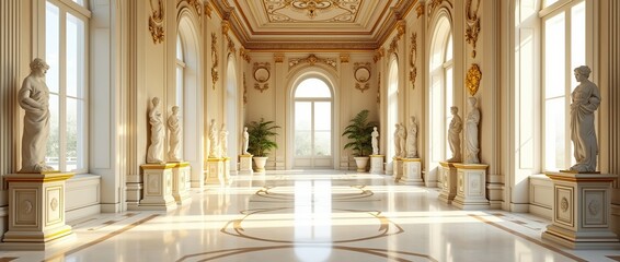 Fototapeta premium White golden luxury palace Interior with Sculptures.