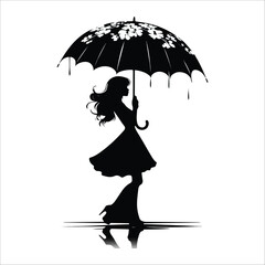 A Silhouette of a young girl with a umbrella