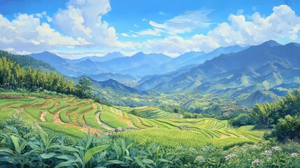 Fototapeta premium Illustration Of A Travel Poster For A Trip To Bali Island, Generative AI