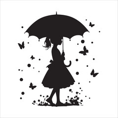 A Silhouette of a young girl with a umbrella