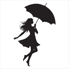 A Silhouette of a young girl with a umbrella