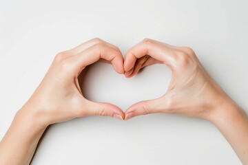 Obraz premium Two hands forming a heart shape against a clean white background