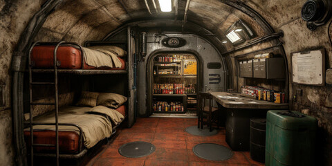 Cozy fallout shelter interior safe bunker retreat relaxation space underground environment homely viewpoint safety concept