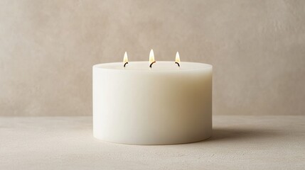 Triple-Wick White Candle on Plain Background