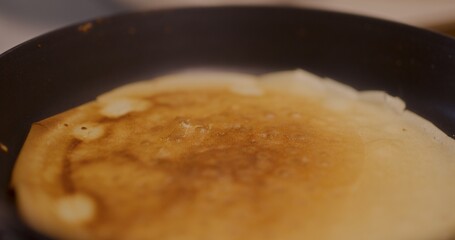 Close-Up of Pancake Frying in Pan