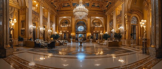 Obraz premium Luxurious Gold-Colored Hotel Lobby.