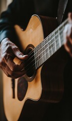 Fototapeta premium Playing acoustic guitar. AI.