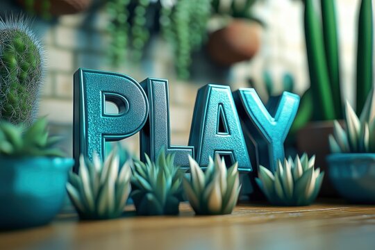 Text "PLAY" , 3d rendering , mockup photoshop & style photo shop 