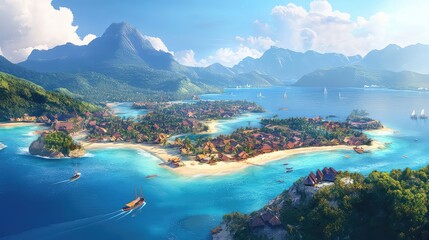 Fototapeta premium Illustration Of A Travel Poster For A Trip To Bali Island, Generative AI
