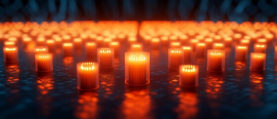 Many orange lights glowing on dark surface.