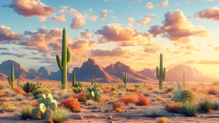 Stunning sunset illuminating cacti in the arizona desert landscape