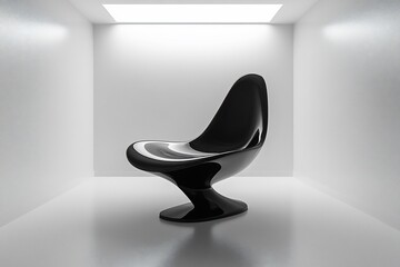Modern black chair in minimalist room.
