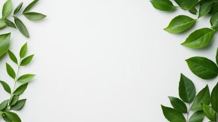 Fototapeta premium Fresh Green Leaves on Light Background Creating a Natural Frame for Design Projects and Eco-Friendly Concepts