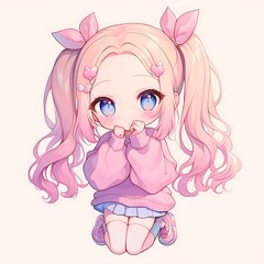 Cute anime girl with pigtails. Kawaii illustration of a child.