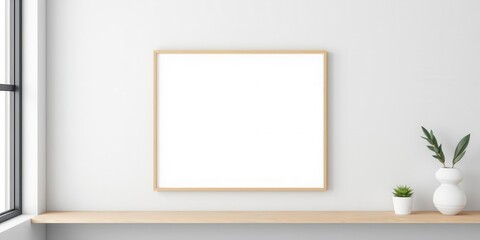 A mockup of a hanging poster on a wall with customizable design, office, decoration