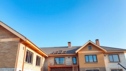 Fototapeta premium A modern house undergoing extension construction works, home improvement, contractor