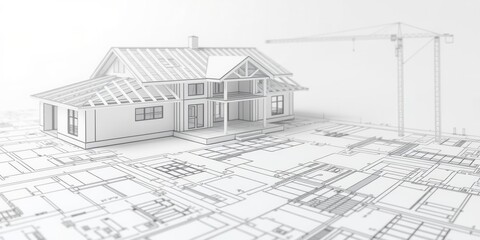 Fototapeta premium Architectural blueprint sketch mockup of a modern house, structure, plan