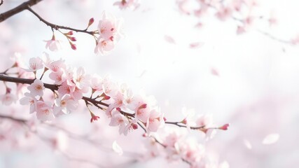 Pink sakura petals falling on a soft blur background, blossom, oriental, peaceful