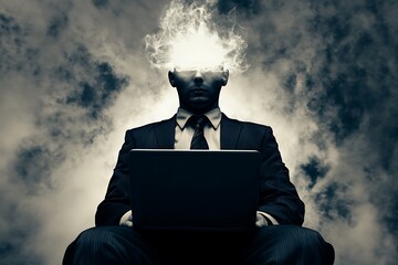 Burning Mind, Businessman, Laptop, Stress, Overload