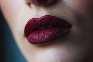 Close up of a womans lips with dark red lipstick