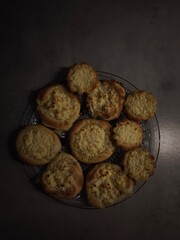 Fototapeta premium Delicious homemade pastries with cottage cheese filling resting on glass plate