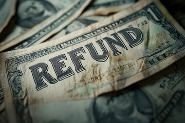 Text "REFUND" , 3d rendering , mockup photoshop & style photo shop